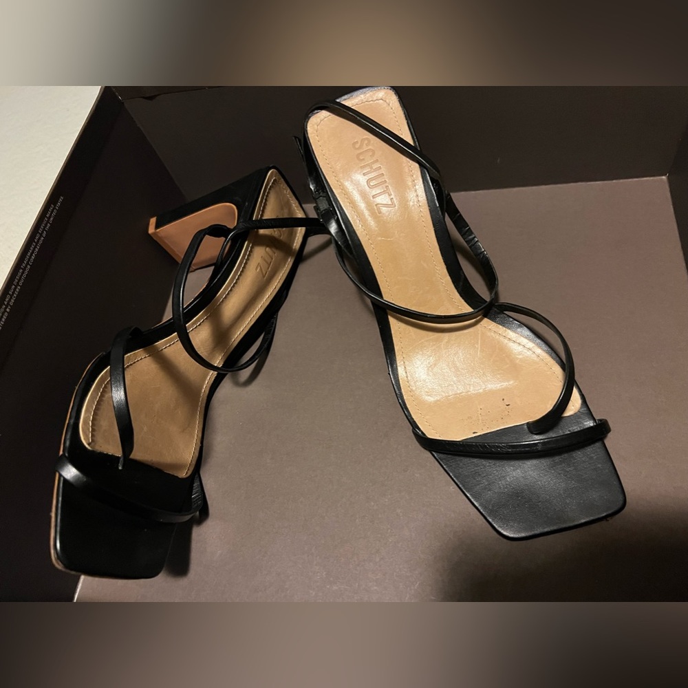 Schutz black strap heels